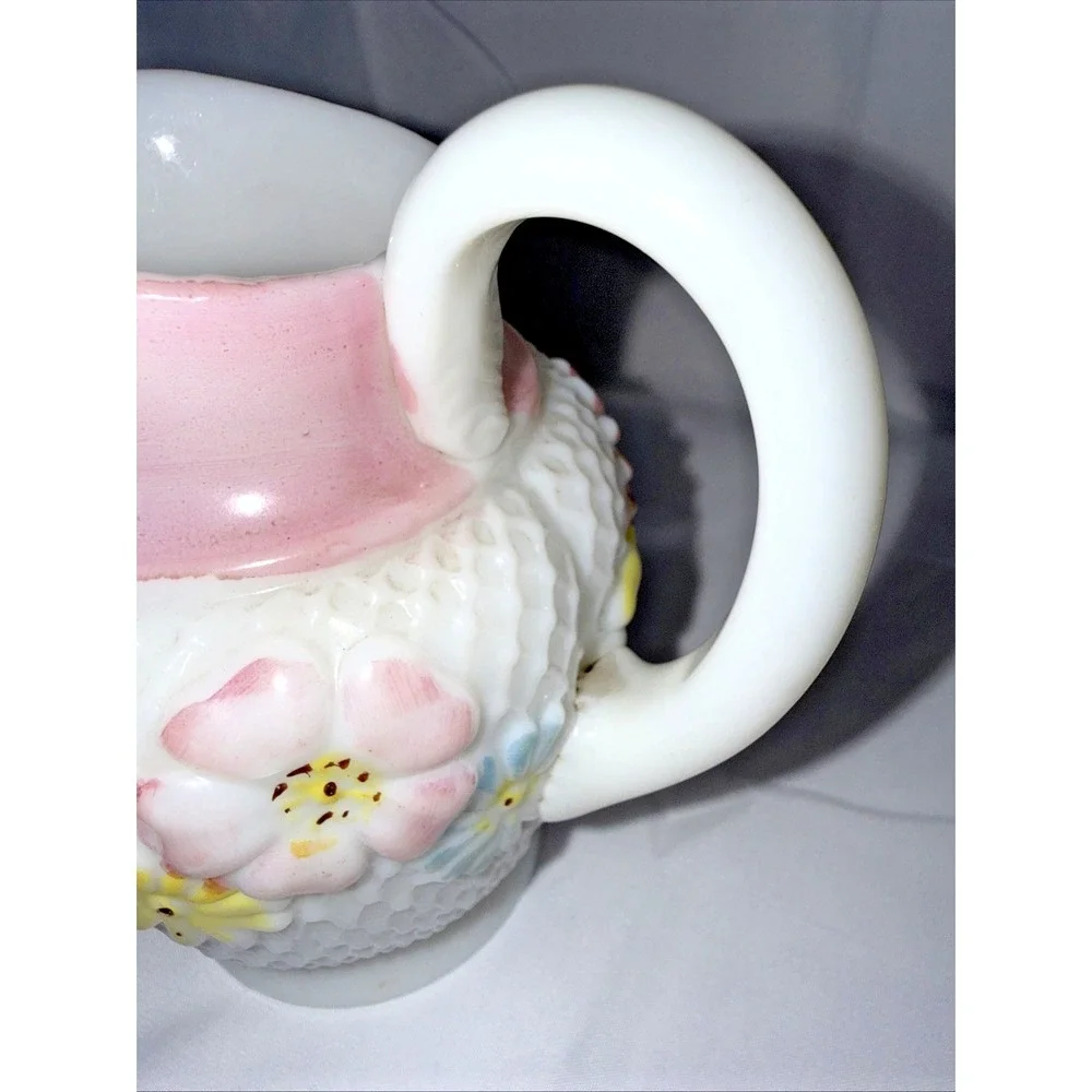 Victorian Consolidated Glass Cosmos Floral Creamer Milk Glass 1890s Antique